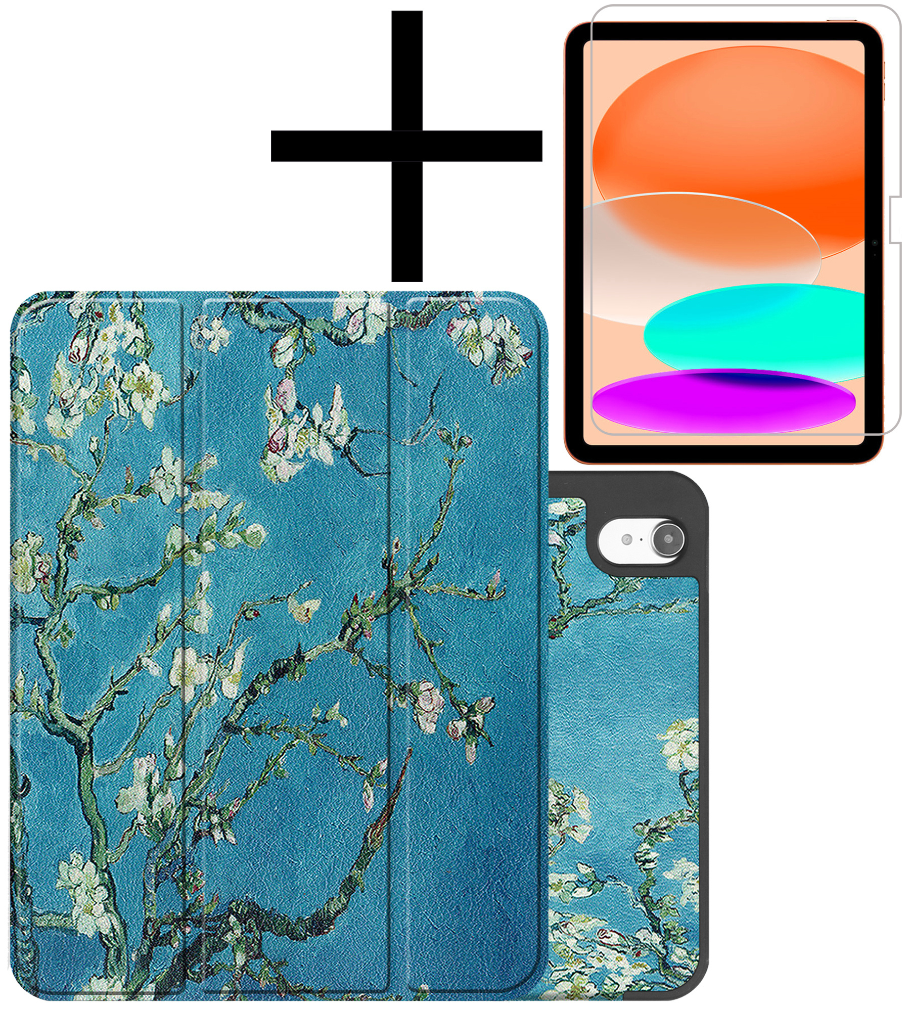 NoXx Hoesje Geschikt voor iPad 2022 Hoesje Case Hard Cover Hoes Book Case Met Uitsparing Geschikt voor Apple Pencil Met Screenprotector - Bloesem