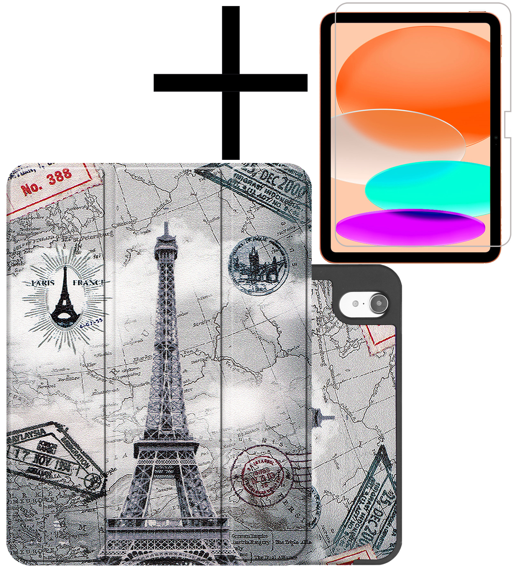 NoXx Hoesje Geschikt voor iPad 2022 Hoesje Case Hard Cover Hoes Book Case Met Uitsparing Geschikt voor Apple Pencil Met Screenprotector - Eiffeltoren