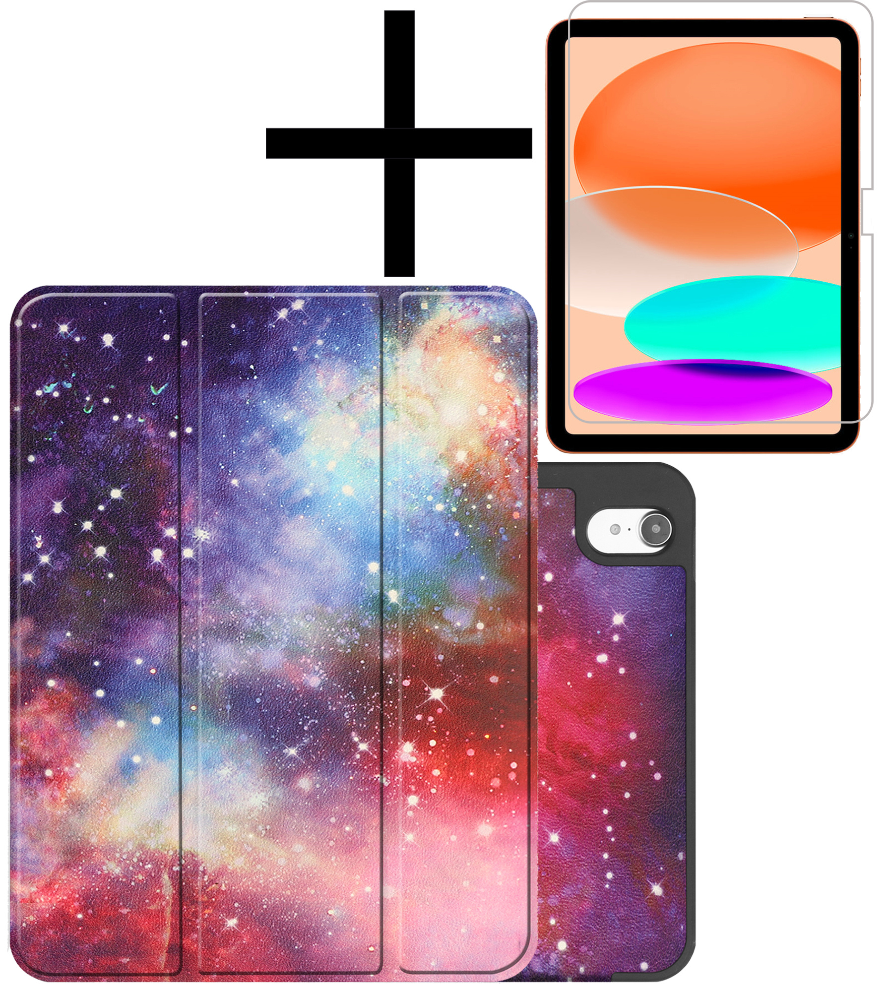 NoXx Hoesje Geschikt voor iPad 2022 Hoesje Case Hard Cover Hoes Book Case Met Uitsparing Geschikt voor Apple Pencil Met Screenprotector - Galaxy