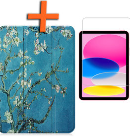 Nomfy Nomfy iPad 10 2022 Hoesje Met Uitsparing Apple Pencil Met Screenprotector - Bloesem