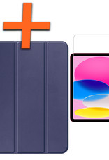 Nomfy Hoes Geschikt voor iPad 2022 Hoes Tri-fold Tablet Hoesje Case Met Uitsparing Geschikt voor Apple Pencil Met Screenprotector - Hoesje Geschikt voor iPad 10 Hoesje Hardcover Bookcase - Donkerblauw