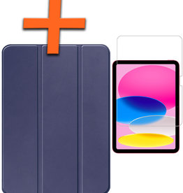 Nomfy iPad 10 2022 Hoesje Met Uitsparing Apple Pencil Met Screenprotector - Donkerblauw