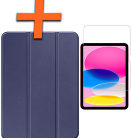 Nomfy Nomfy iPad 10 2022 Hoesje Met Uitsparing Apple Pencil Met Screenprotector - Donkerblauw