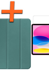 Nomfy Hoes Geschikt voor iPad 2022 Hoes Tri-fold Tablet Hoesje Case Met Uitsparing Geschikt voor Apple Pencil Met Screenprotector - Hoesje Geschikt voor iPad 10 Hoesje Hardcover Bookcase - Donkergroen