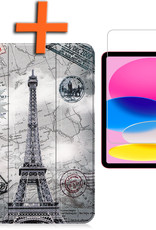 iPad 2022 Hoesje Book Case Hard Cover Hoes Met Uitsparing Apple Pencil Met Screenprotector - iPad 10 Hoes Hardcover - Eiffeltoren