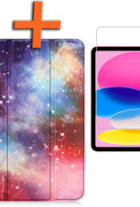 Nomfy Hoes Geschikt voor iPad 2022 Hoes Tri-fold Tablet Hoesje Case Met Uitsparing Geschikt voor Apple Pencil Met Screenprotector - Hoesje Geschikt voor iPad 10 Hoesje Hardcover Bookcase - Galaxy