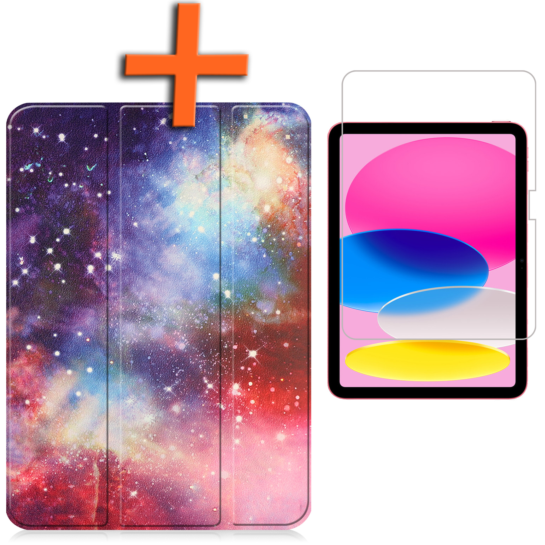 Nomfy Hoes Geschikt voor iPad 2022 Hoes Tri-fold Tablet Hoesje Case Met Uitsparing Geschikt voor Apple Pencil Met Screenprotector - Hoesje Geschikt voor iPad 10 Hoesje Hardcover Bookcase - Galaxy