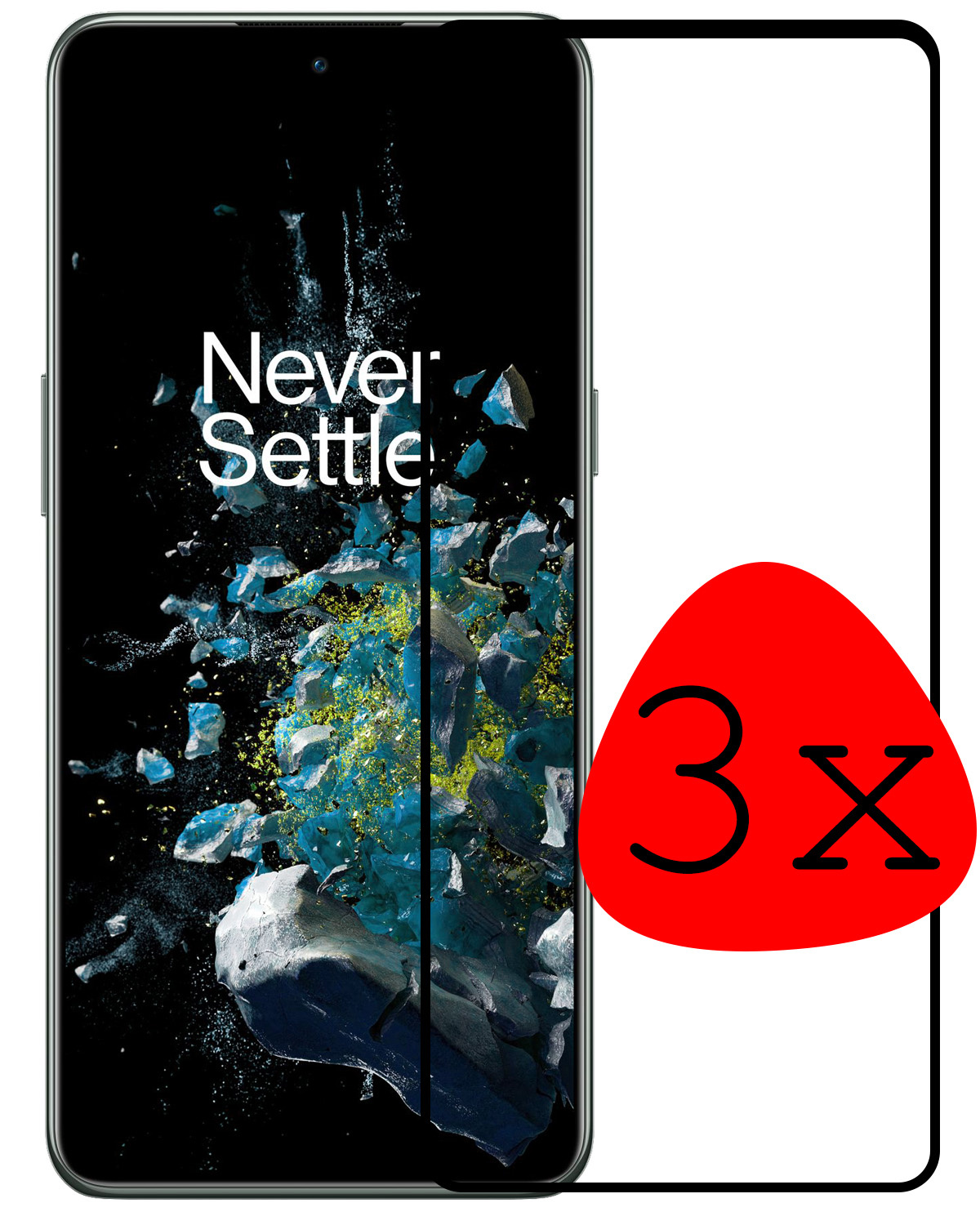 BASEY. OnePlus 10T Screenprotector Tempered Glass Full Cover - OnePlus 10T Beschermglas Screen Protector Glas - 3 Stuks