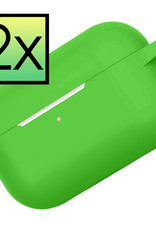 NoXx Hoes Geschikt voor AirPods Pro Hoesje Case Siliconen Cover - Groen - 2x