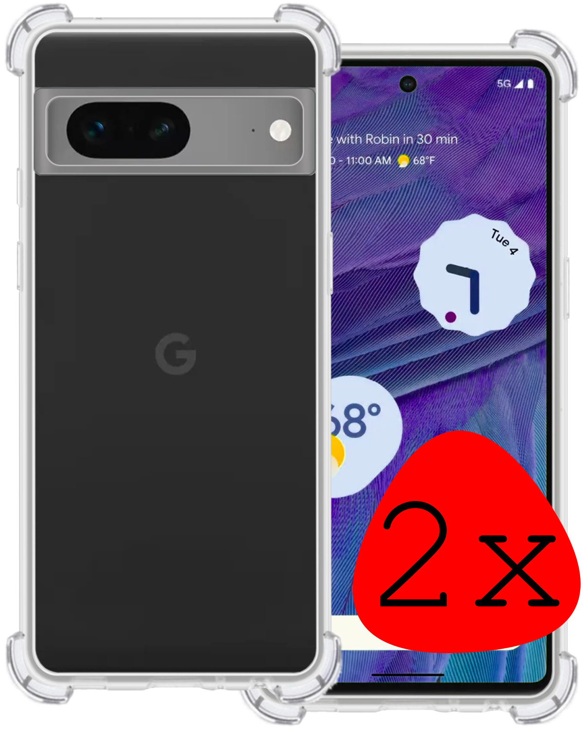 BASEY. Hoes Geschikt voor Google Pixel 7 Hoesje Shock Proof Case Hoes Siliconen - Hoesje Geschikt voor Google Pixel 7 Hoes Cover Shockproof - Transparant - 2 Stuks
