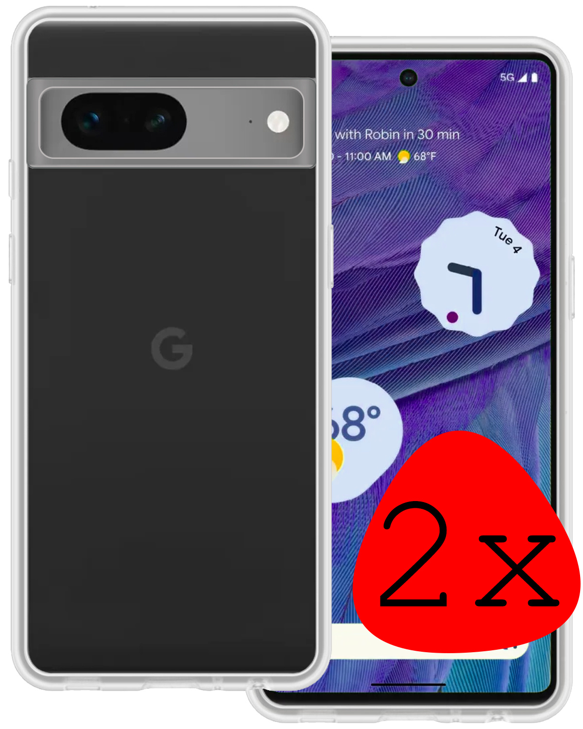 BASEY. Hoes Geschikt voor Google Pixel 7 Hoesje Siliconen Back Cover Case - Hoesje Geschikt voor Google Pixel 7 Hoes Cover Hoesje - Transparant - 2 Stuks