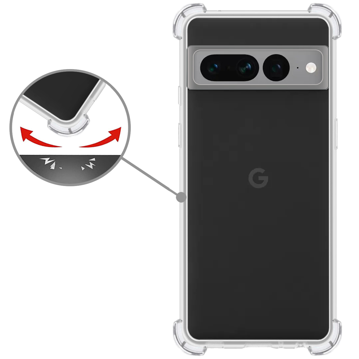 Nomfy Hoesje Geschikt voor Google Pixel 7 Pro Hoesje Shock Proof Cover Case Shockproof - Hoes Geschikt voor Google Pixel 7 Pro Hoes Siliconen Back Case - Transparant