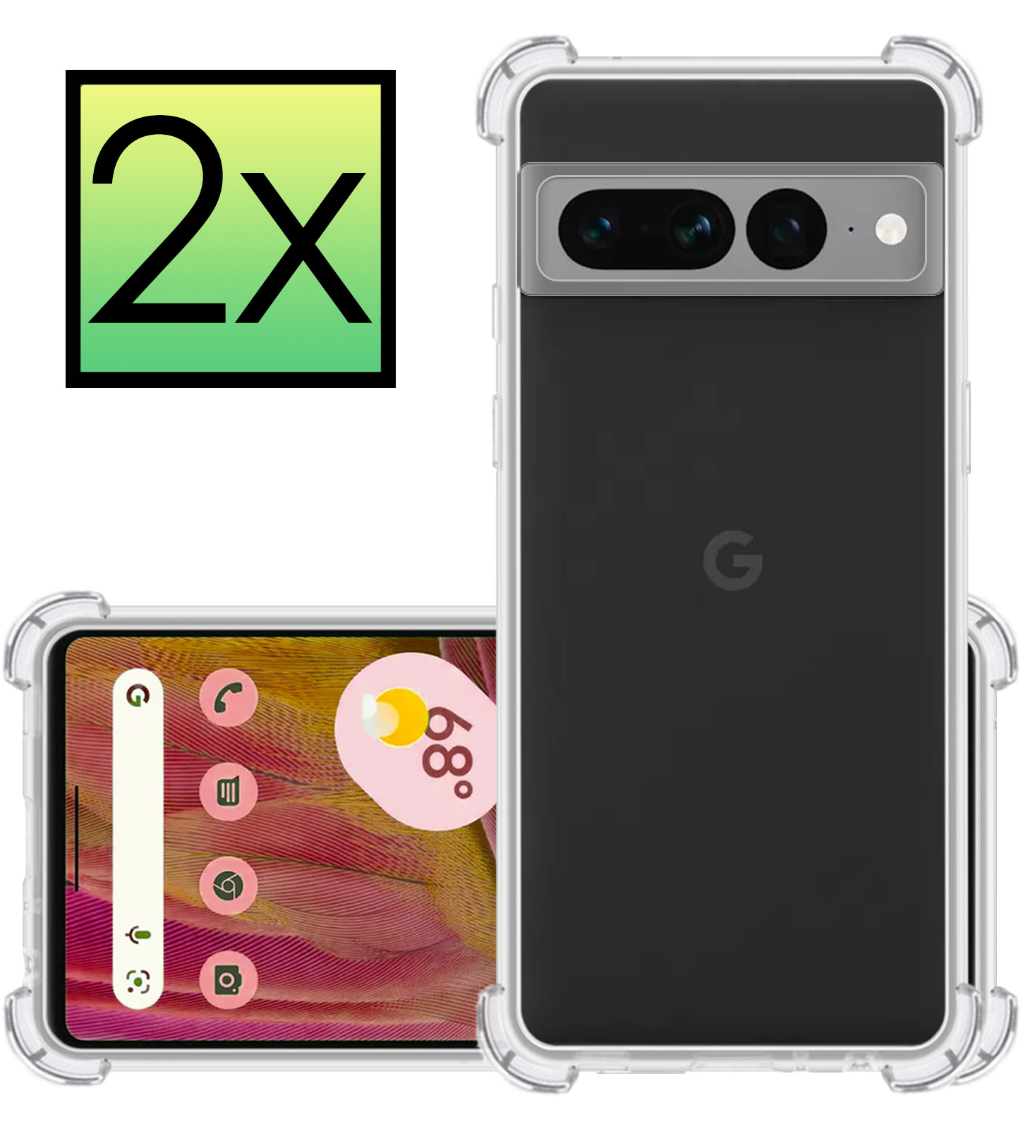 NoXx Hoes Geschikt voor Google Pixel 7 Pro Hoesje Siliconen Cover Shock Proof Back Case Shockproof Hoes - Transparant - 2x