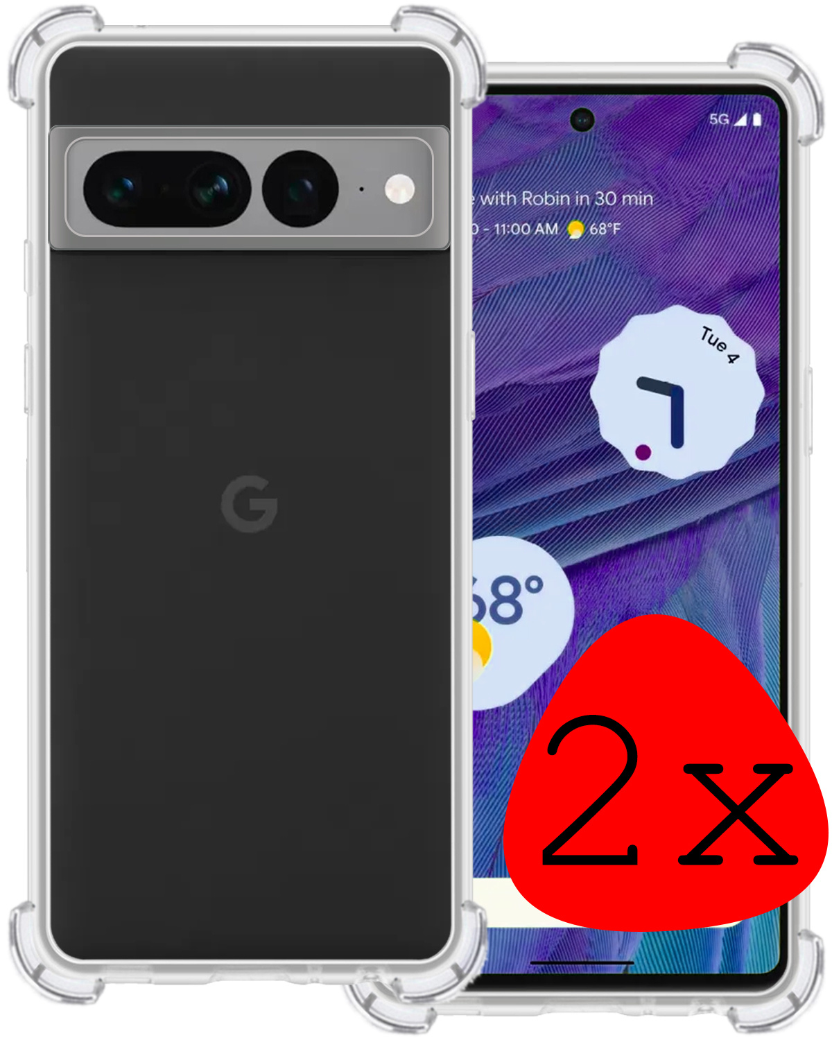 BASEY. Hoes Geschikt voor Google Pixel 7 Pro Hoesje Shock Proof Case Hoes Siliconen - Hoesje Geschikt voor Google Pixel 7 Pro Hoes Cover Shockproof - Transparant - 2 Stuks