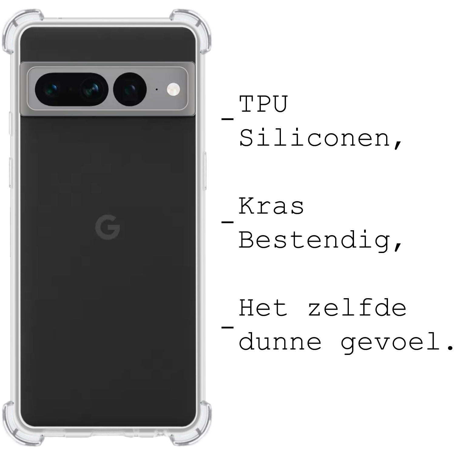 BASEY. Hoes Geschikt voor Google Pixel 7 Pro Hoesje Shock Proof Case Hoes Siliconen - Hoesje Geschikt voor Google Pixel 7 Pro Hoes Cover Shockproof - Transparant - 2 Stuks