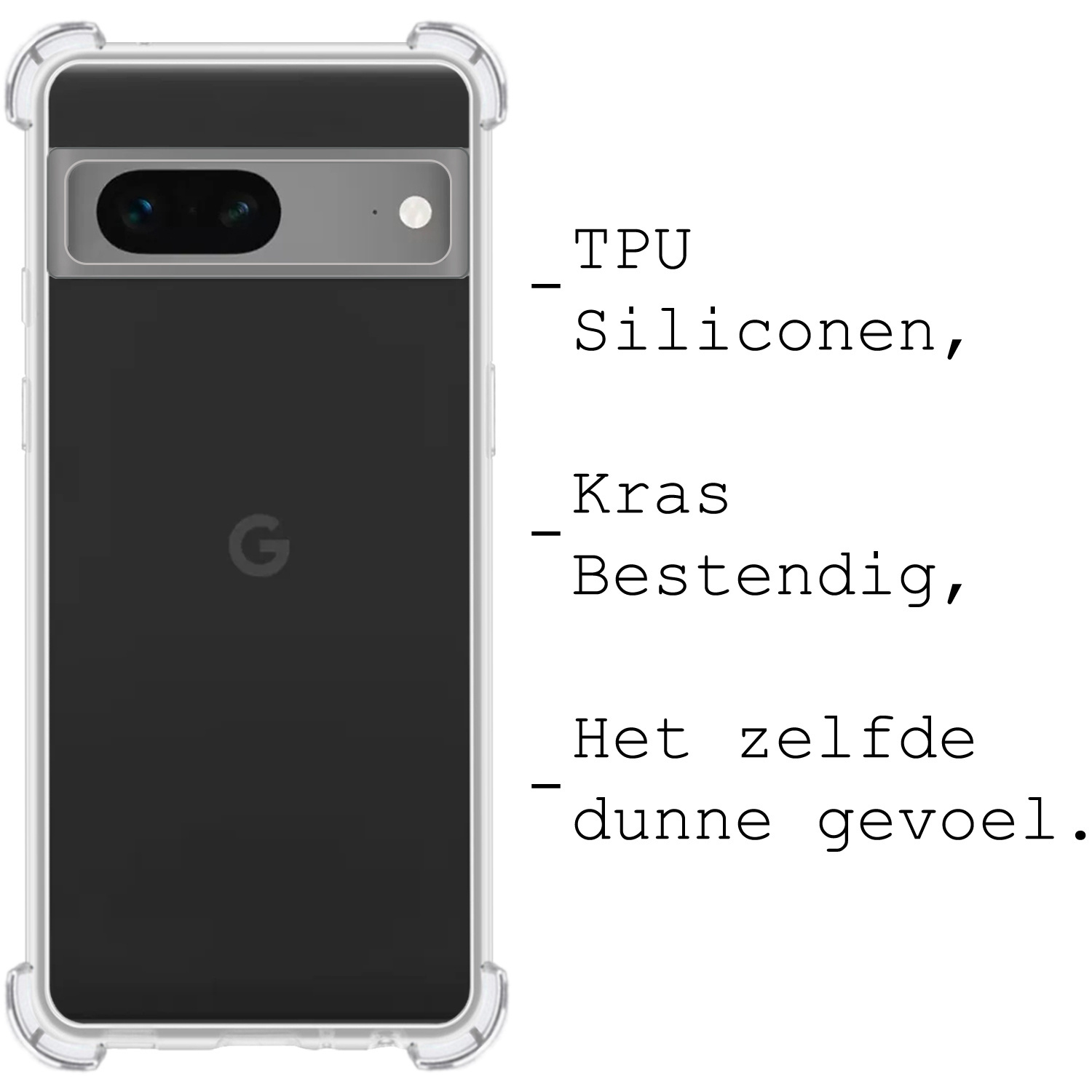 BASEY. Hoes Geschikt voor Google Pixel 7 Hoesje Shock Proof Case Hoes Siliconen Met 2x Screenprotector - Hoesje Geschikt voor Google Pixel 7 Hoes Cover Shockproof - Transparant