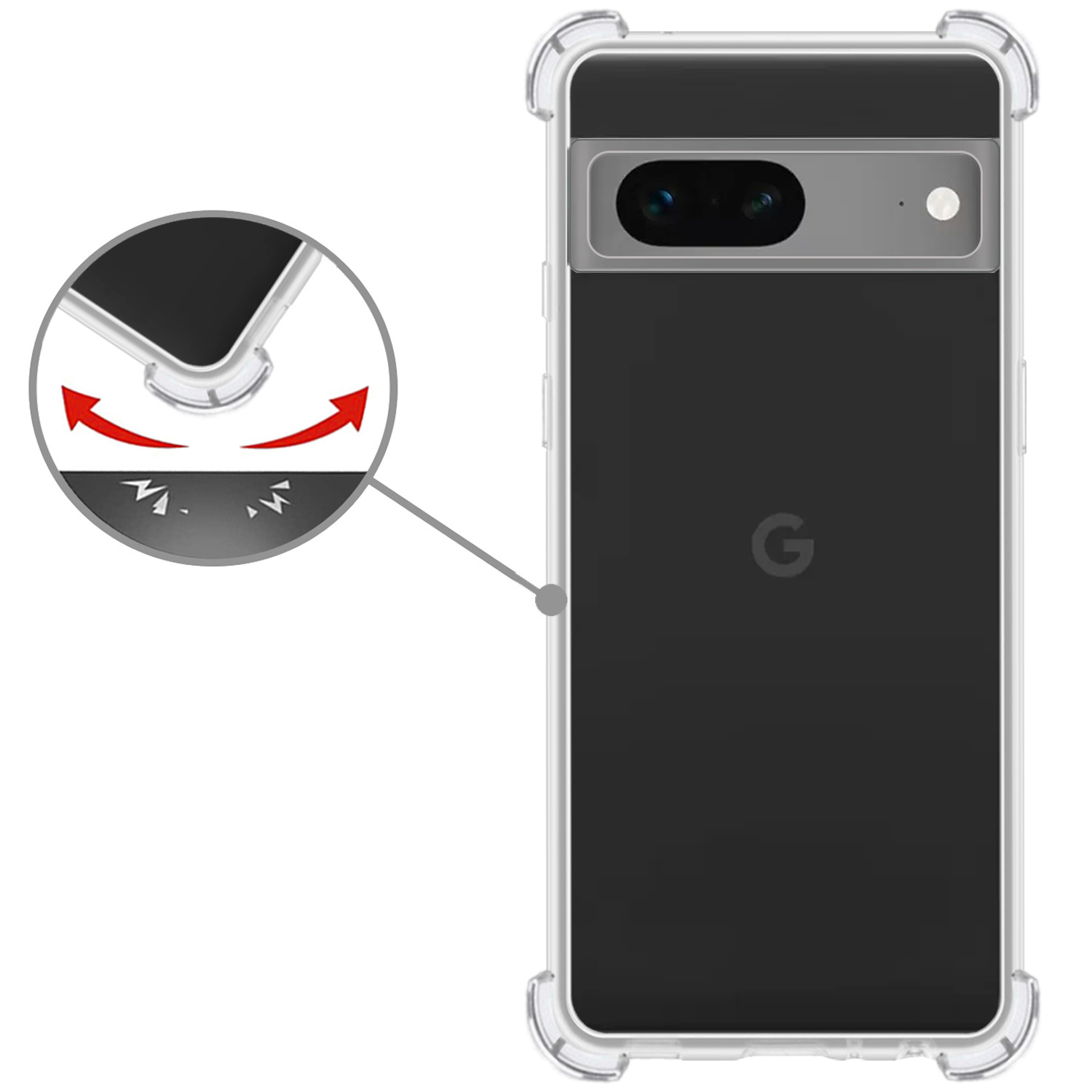 Google Pixel 7 Hoesje Shock Proof Cover Case Shockproof Met 2x Screenprotector - Google Pixel 7 Transparant Shock Proof Back Case