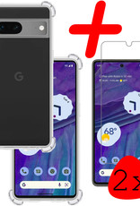 BASEY. Hoes Geschikt voor Google Pixel 7 Hoesje Shock Proof Case Hoes Siliconen Met 2x Screenprotector - Hoesje Geschikt voor Google Pixel 7 Hoes Cover Shockproof - Transparant