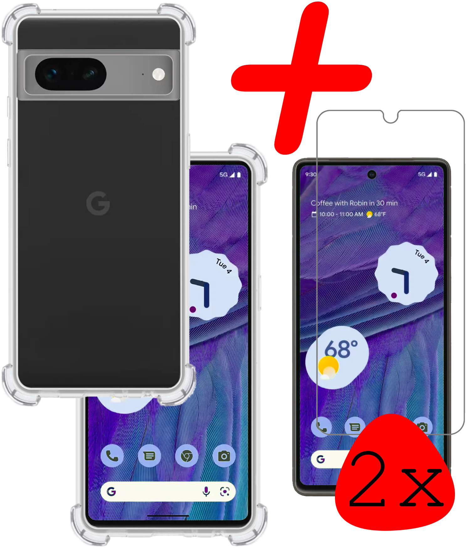 BASEY. Hoes Geschikt voor Google Pixel 7 Hoesje Shock Proof Case Hoes Siliconen Met 2x Screenprotector - Hoesje Geschikt voor Google Pixel 7 Hoes Cover Shockproof - Transparant