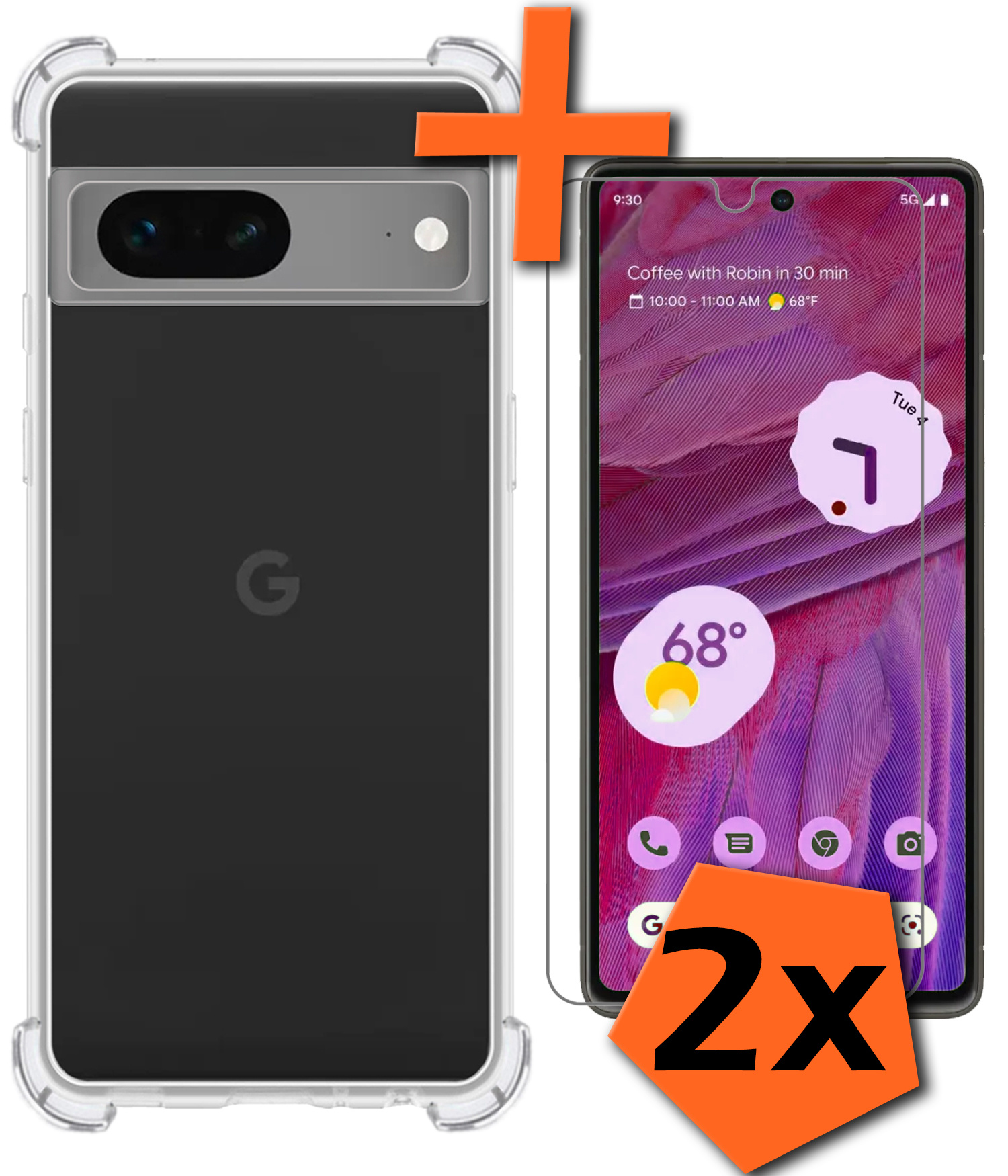Nomfy Hoesje Geschikt voor Google Pixel 7 Hoesje Shock Proof Cover Case Shockproof Met 2x Screenprotector - Hoes Geschikt voor Google Pixel 7 Hoes Siliconen Back Case - Transparant