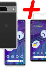 BASEY. Hoes Geschikt voor Google Pixel 7 Hoesje Siliconen Back Cover Case Met Screenprotector - Hoesje Geschikt voor Google Pixel 7 Hoes Cover Hoesje - Transparant
