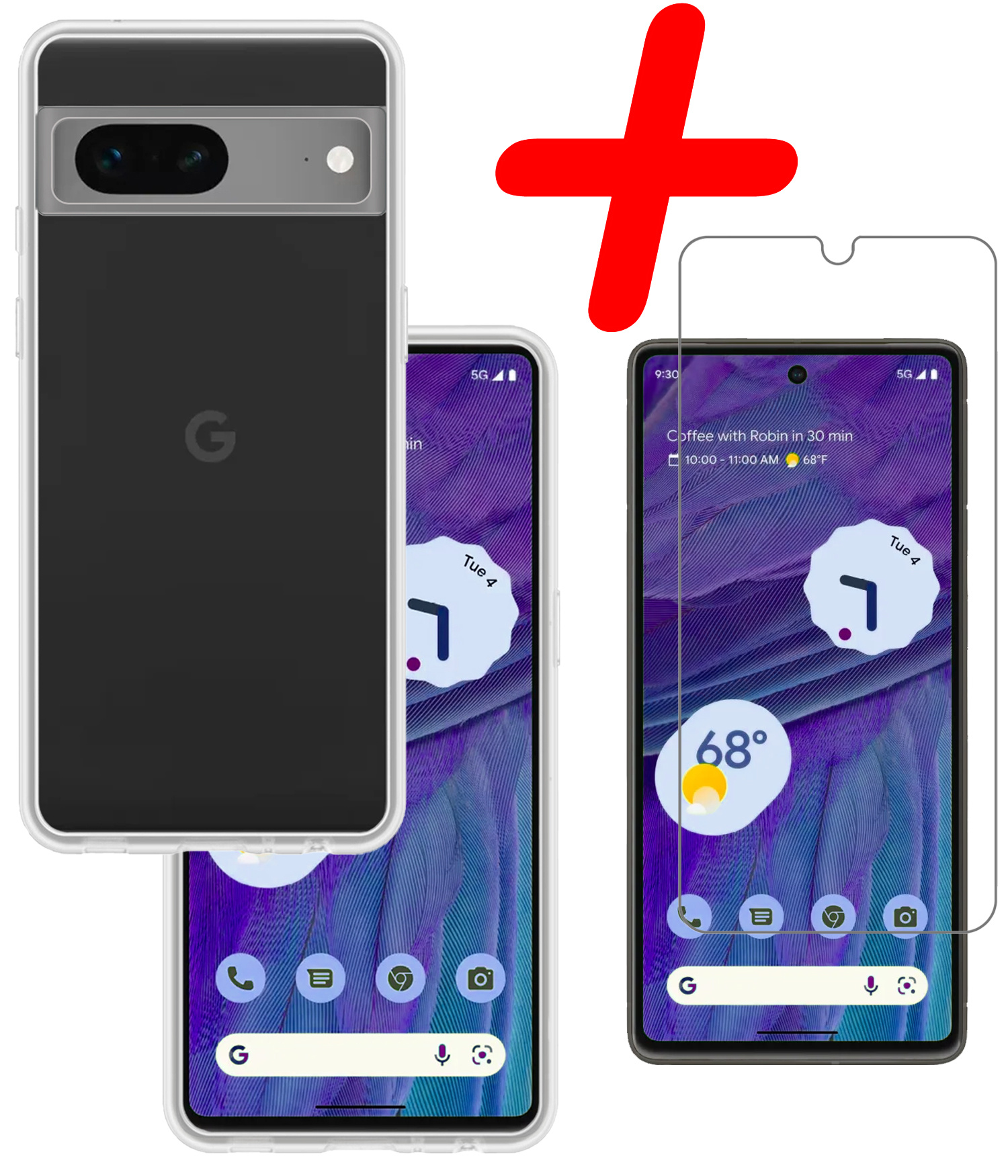 BASEY. Hoes Geschikt voor Google Pixel 7 Hoesje Siliconen Back Cover Case Met Screenprotector - Hoesje Geschikt voor Google Pixel 7 Hoes Cover Hoesje - Transparant