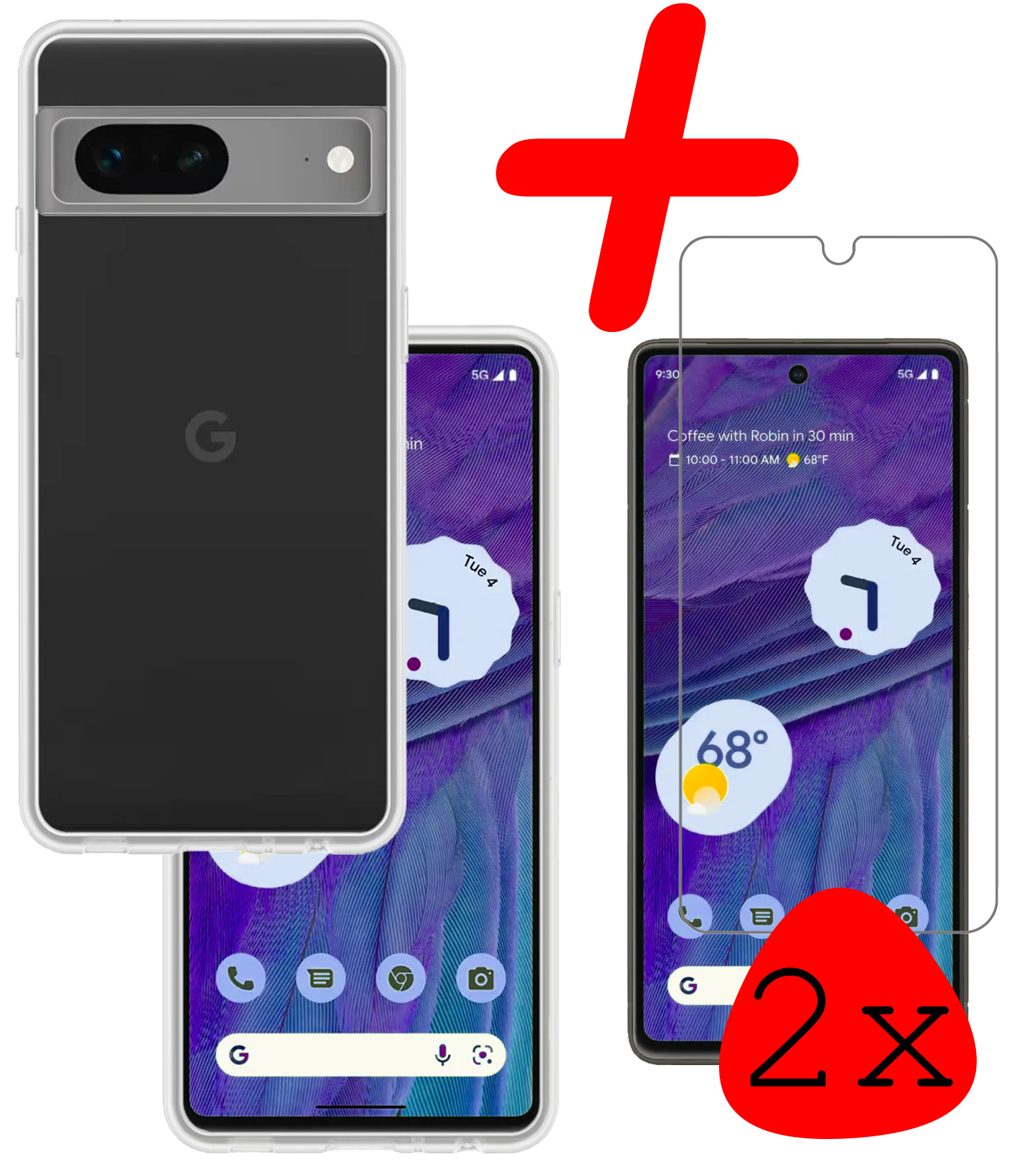 BASEY. Hoes Geschikt voor Google Pixel 7 Hoesje Siliconen Back Cover Case Met 2x Screenprotector - Hoesje Geschikt voor Google Pixel 7 Hoes Cover Hoesje - Transparant