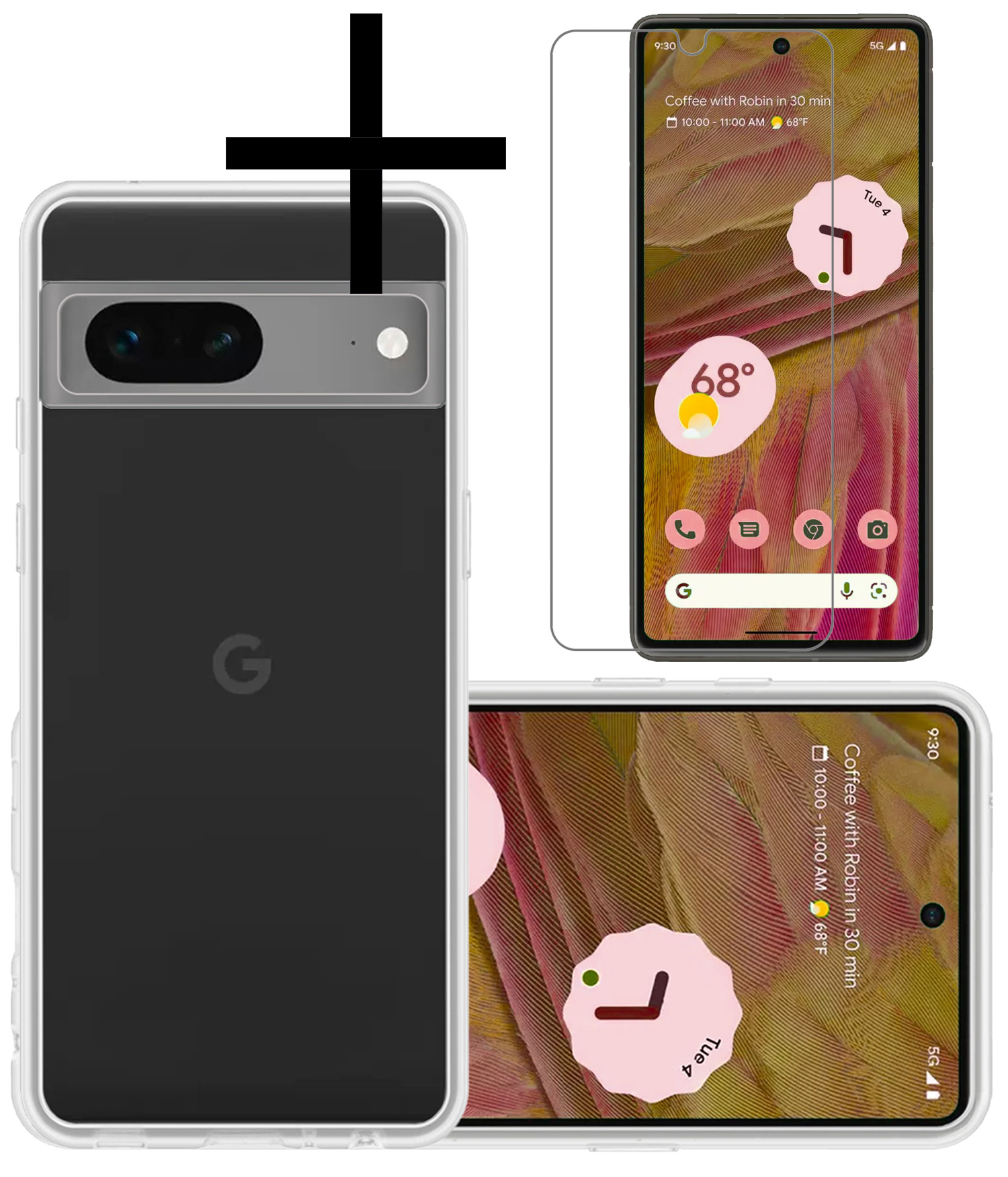 Google Pixel 7 Hoesje Back Cover Siliconen Case Hoes Met Screenprotector - Transparant