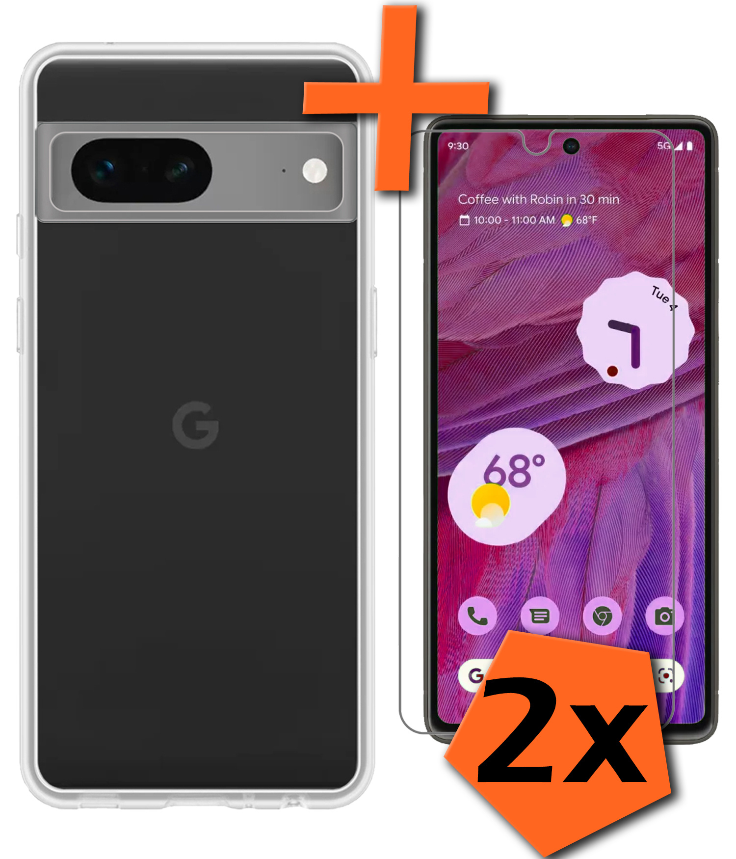 Nomfy Hoesje Geschikt voor Google Pixel 7 Hoesje Siliconen Cover Case Met 2x Screenprotector - Hoes Geschikt voor Google Pixel 7 Hoes Back Case - Transparant