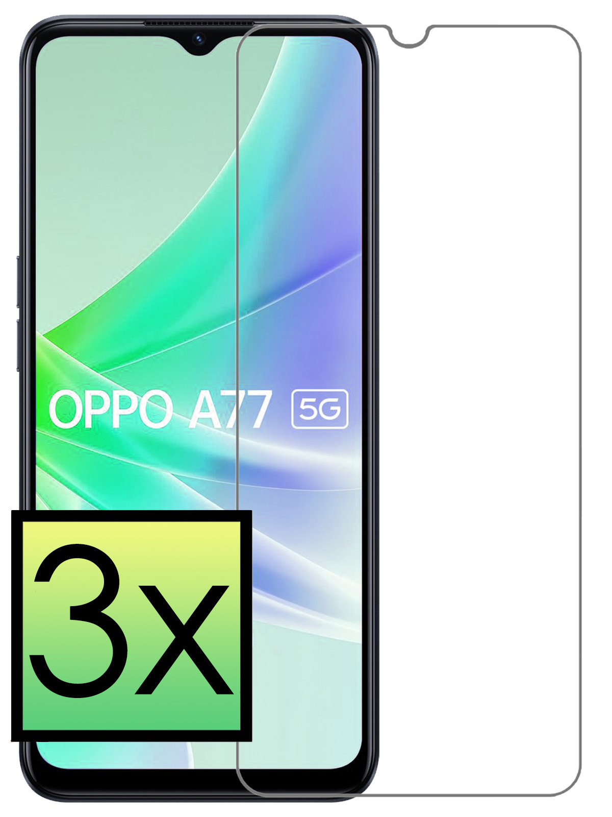 NoXx OPPO A77 Screenprotector Tempered Glass Gehard Glas Beschermglas - 3x