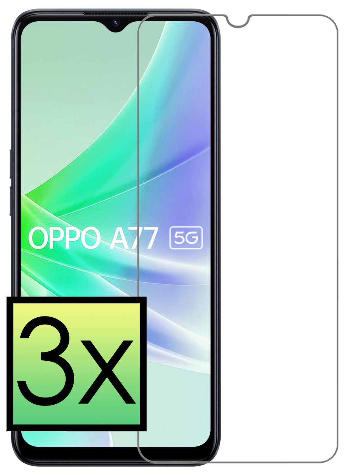 NoXx Screenprotector Geschikt voor OPPO A77 Screenprotector Tempered Glass Gehard Glas Beschermglas - 3x
