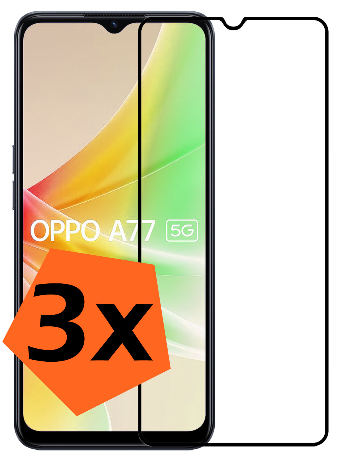 Nomfy OPPO A77 Screenprotector Bescherm Glas Tempered Glass Full Cover - OPPO A77 Screen Protector - 3x