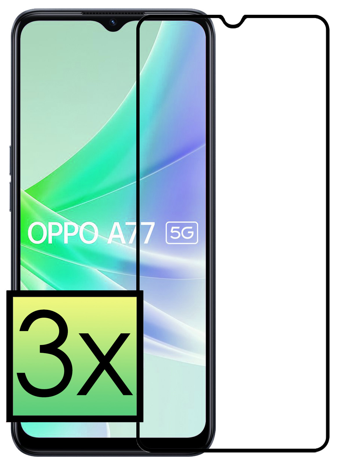 NoXx Screenprotector Geschikt voor OPPO A77 Screenprotector Tempered Glass Gehard Glas Full Cover - 3x