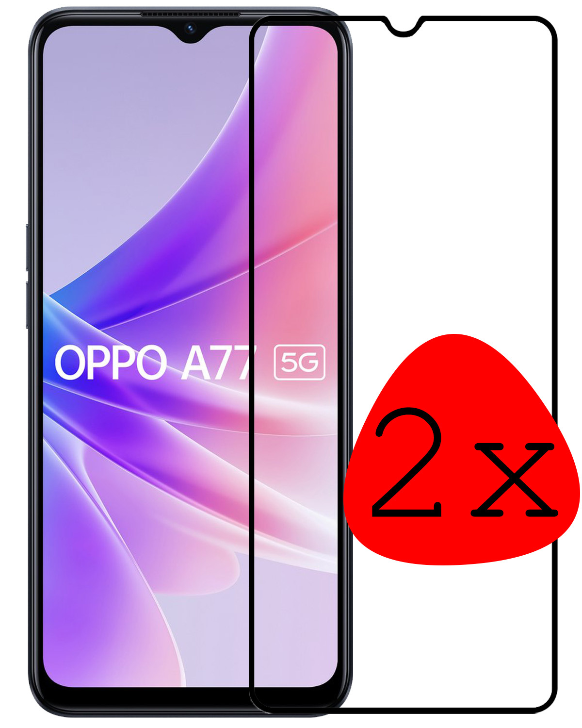 BASEY. OPPO A77 Screenprotector Tempered Glass Full Cover - OPPO A77 Beschermglas Screen Protector Glas - 2 Stuks