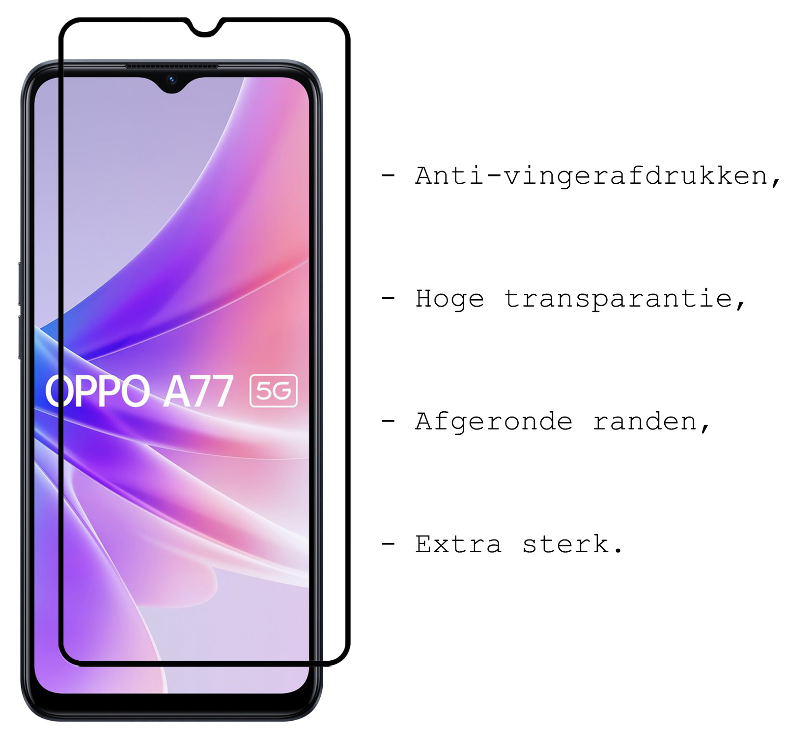 BASEY. OPPO A77 Screenprotector Tempered Glass Full Cover - OPPO A77 Beschermglas Screen Protector Glas - 3 Stuks
