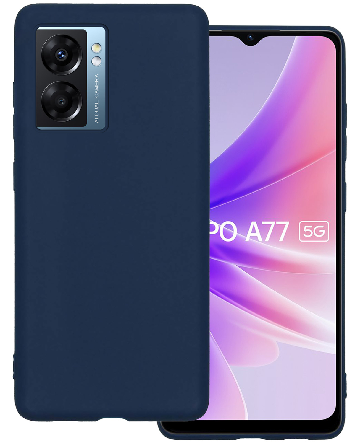 BASEY. Hoes Geschikt voor OPPO A77 Hoesje Siliconen Back Cover Case - Hoesje Geschikt voor OPPO A77 Hoes Cover Hoesje - Donkerblauw