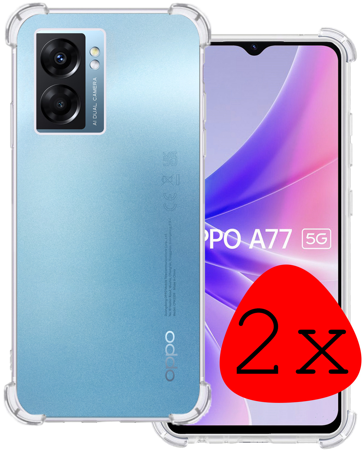 BASEY. Hoes Geschikt voor OPPO A77 Hoesje Shock Proof Case Hoes Siliconen - Hoesje Geschikt voor OPPO A77 Hoes Cover Shockproof - Transparant - 2 Stuks