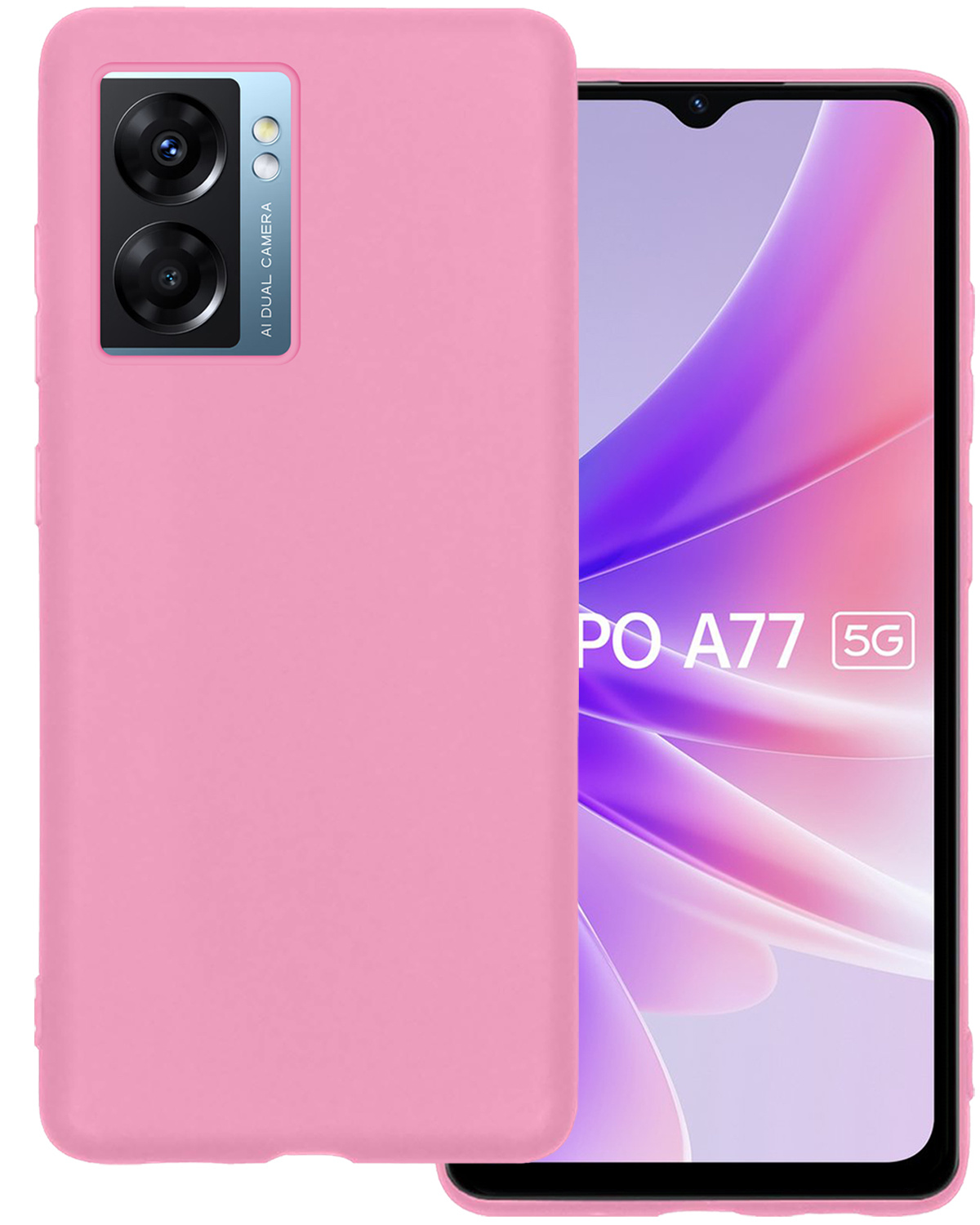 BASEY. Hoes Geschikt voor OPPO A77 Hoesje Siliconen Back Cover Case - Hoesje Geschikt voor OPPO A77 Hoes Cover Hoesje - Lichtroze