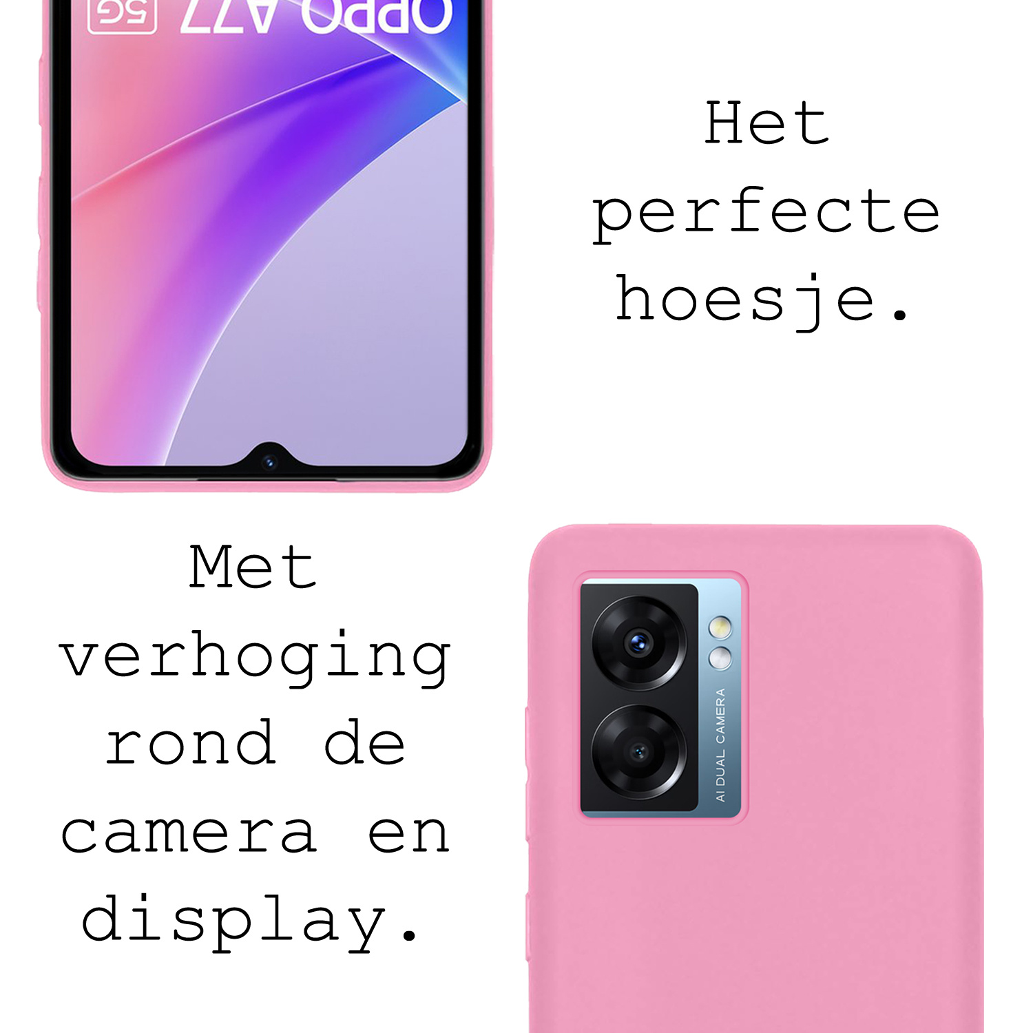 BASEY. Hoes Geschikt voor OPPO A77 Hoesje Siliconen Back Cover Case - Hoesje Geschikt voor OPPO A77 Hoes Cover Hoesje - Lichtroze