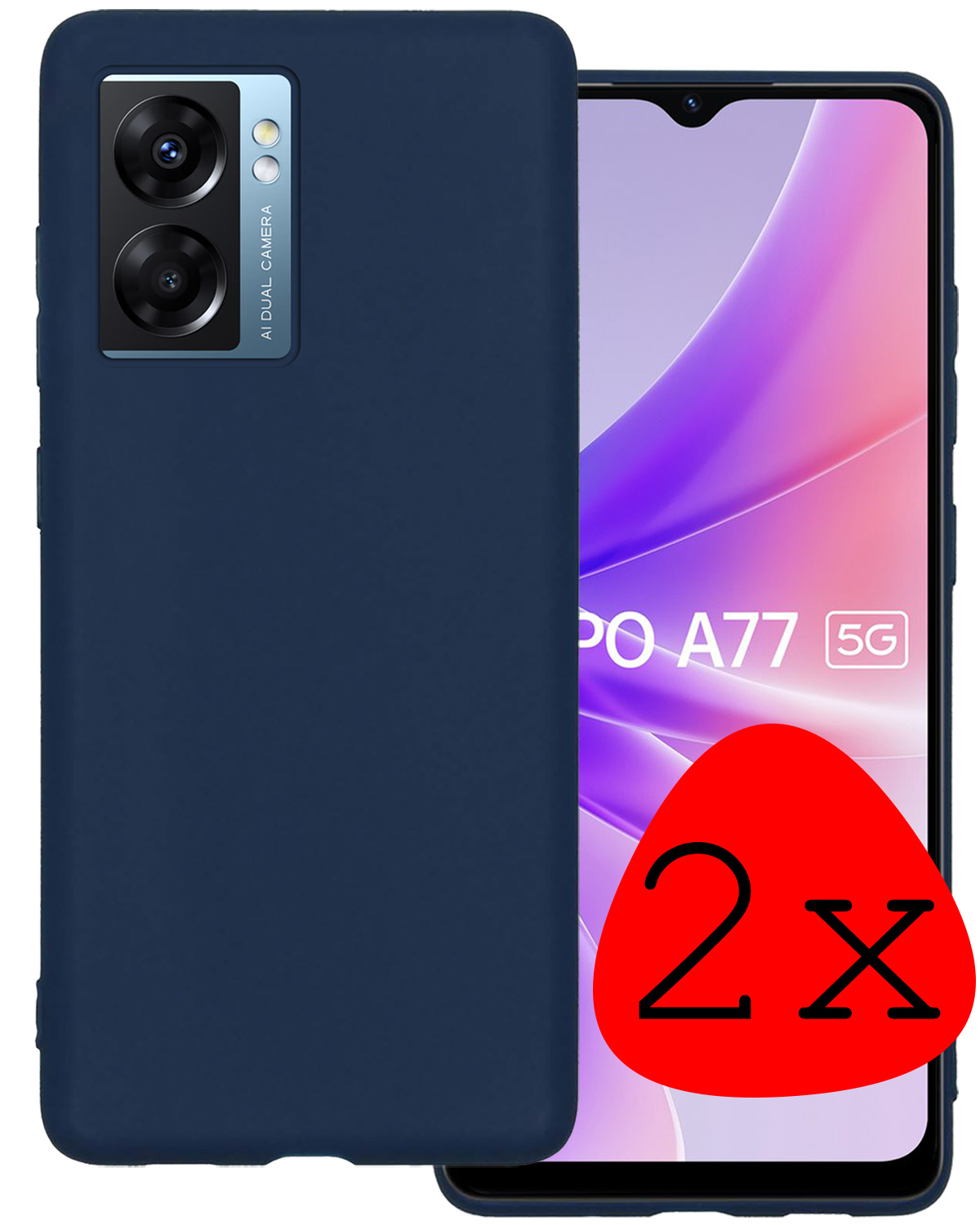 BASEY. Hoes Geschikt voor OPPO A77 Hoesje Siliconen Back Cover Case - Hoesje Geschikt voor OPPO A77 Hoes Cover Hoesje - Donkerblauw - 2 Stuks