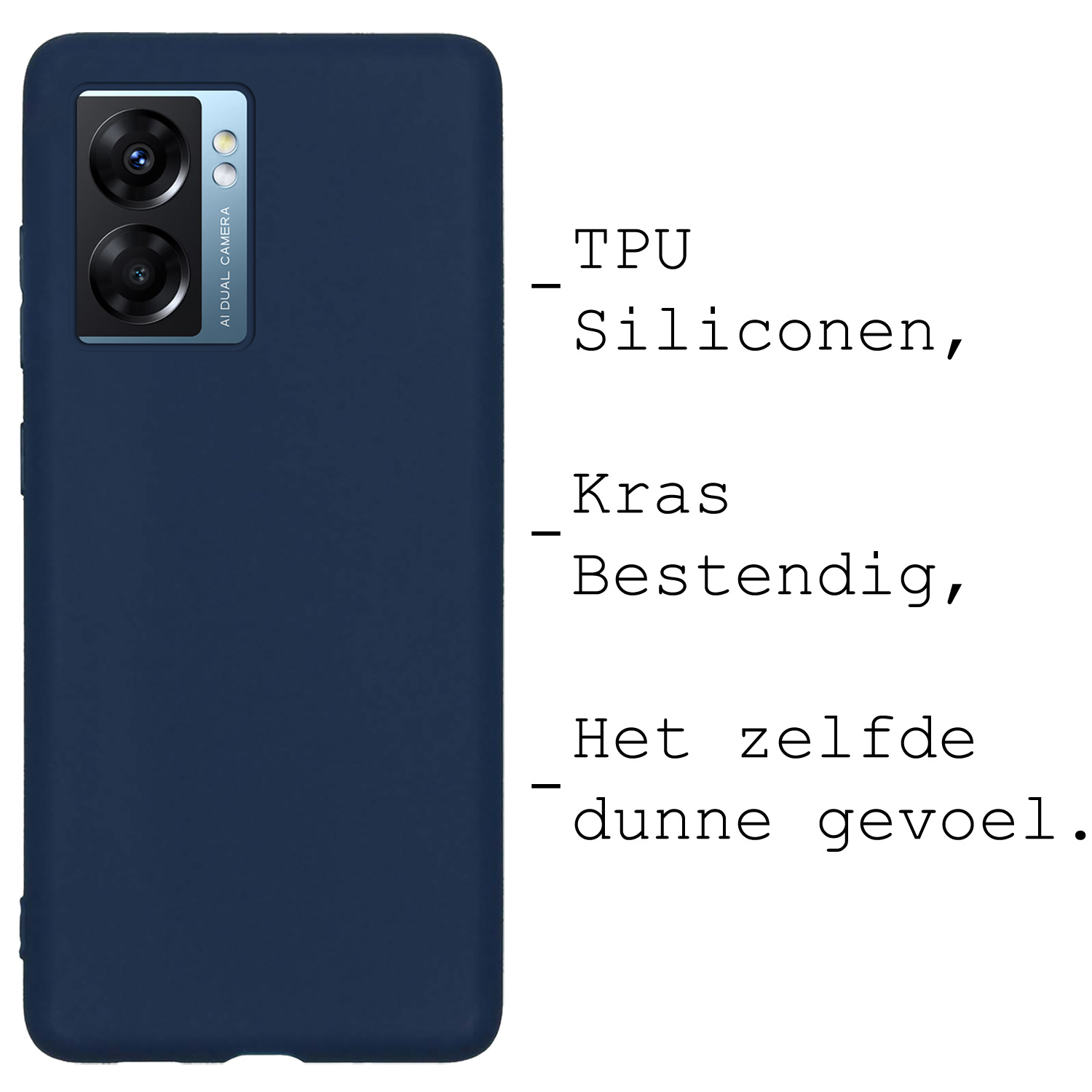 BASEY. Hoes Geschikt voor OPPO A77 Hoesje Siliconen Back Cover Case - Hoesje Geschikt voor OPPO A77 Hoes Cover Hoesje - Donkerblauw - 2 Stuks