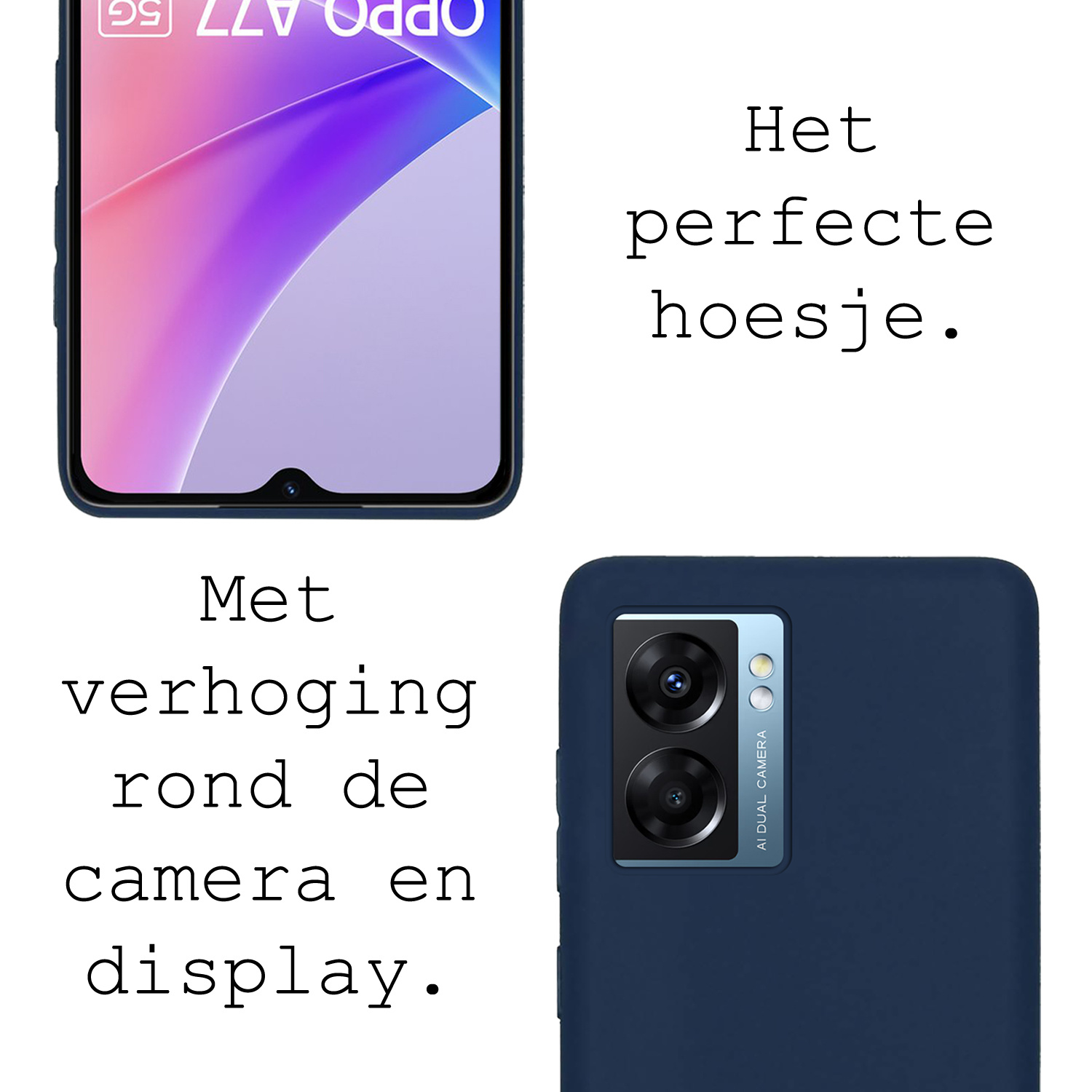 BASEY. Hoes Geschikt voor OPPO A77 Hoesje Siliconen Back Cover Case - Hoesje Geschikt voor OPPO A77 Hoes Cover Hoesje - Donkerblauw - 2 Stuks