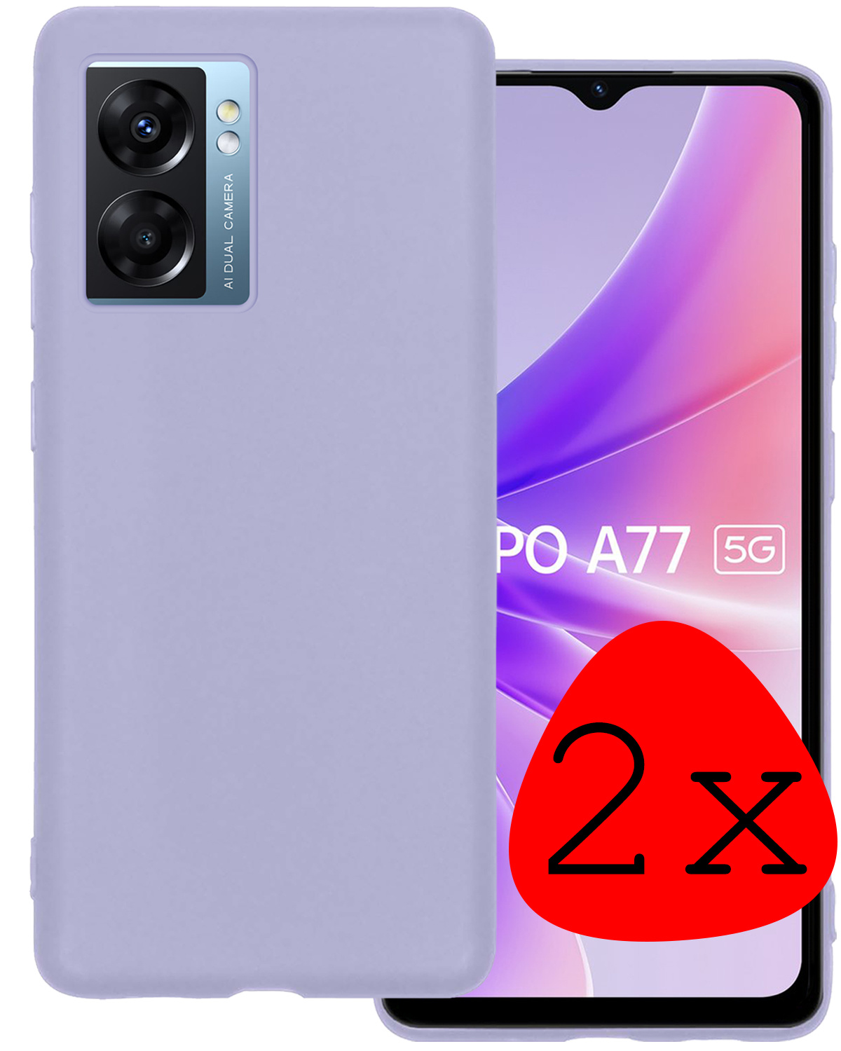 BASEY. Hoes Geschikt voor OPPO A77 Hoesje Siliconen Back Cover Case - Hoesje Geschikt voor OPPO A77 Hoes Cover Hoesje - Lila - 2 Stuks