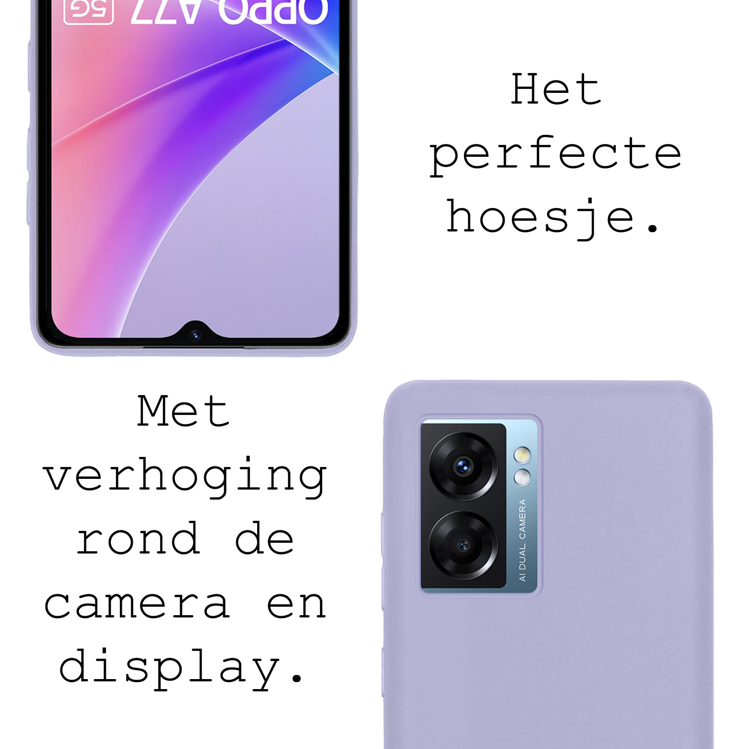 BASEY. Hoes Geschikt voor OPPO A77 Hoesje Siliconen Back Cover Case - Hoesje Geschikt voor OPPO A77 Hoes Cover Hoesje - Lila - 2 Stuks