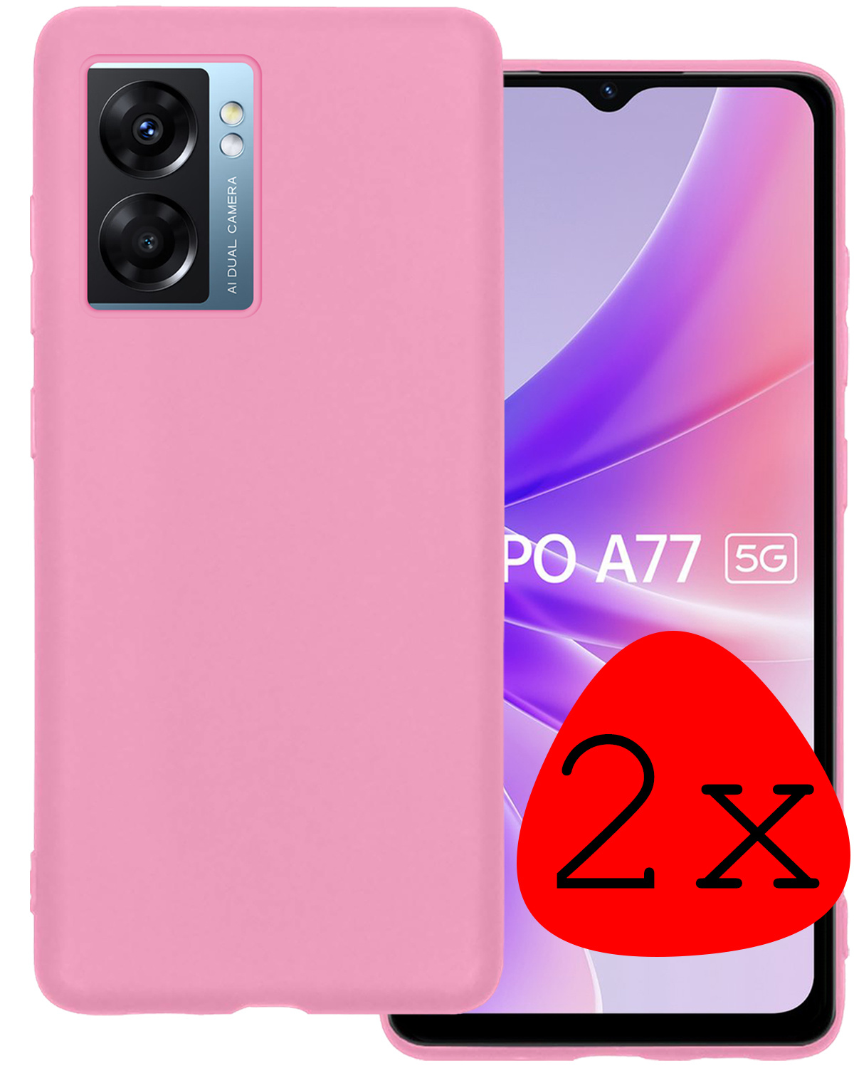 BASEY. Hoes Geschikt voor OPPO A77 Hoesje Siliconen Back Cover Case - Hoesje Geschikt voor OPPO A77 Hoes Cover Hoesje - Lichtroze - 2 Stuks