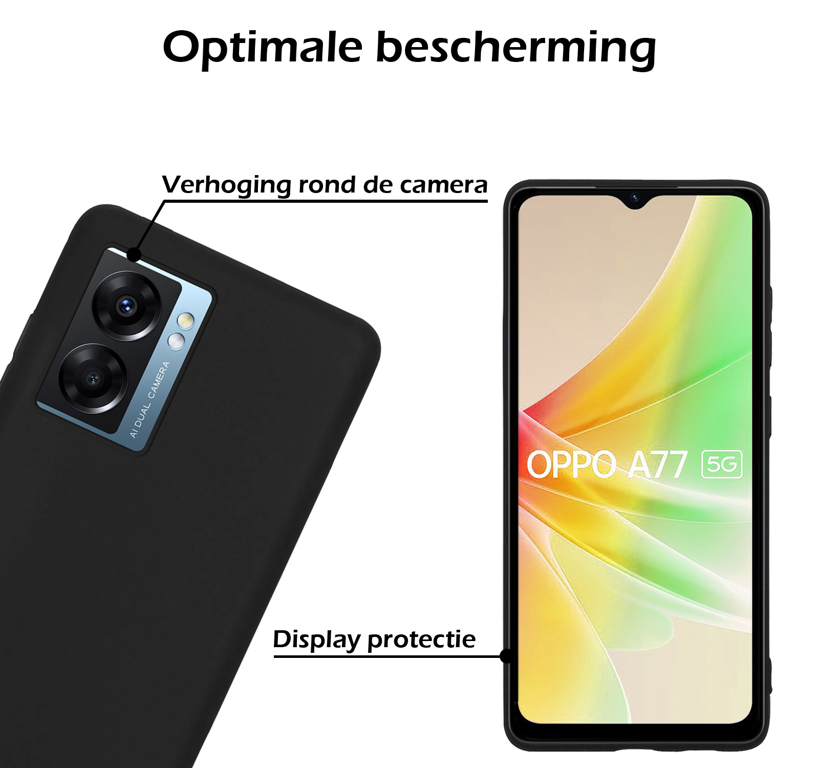 Nomfy Hoesje Geschikt voor OPPO A77 Hoesje Siliconen Cover Case - Hoes Geschikt voor OPPO A77 Hoes Back Case - Zwart