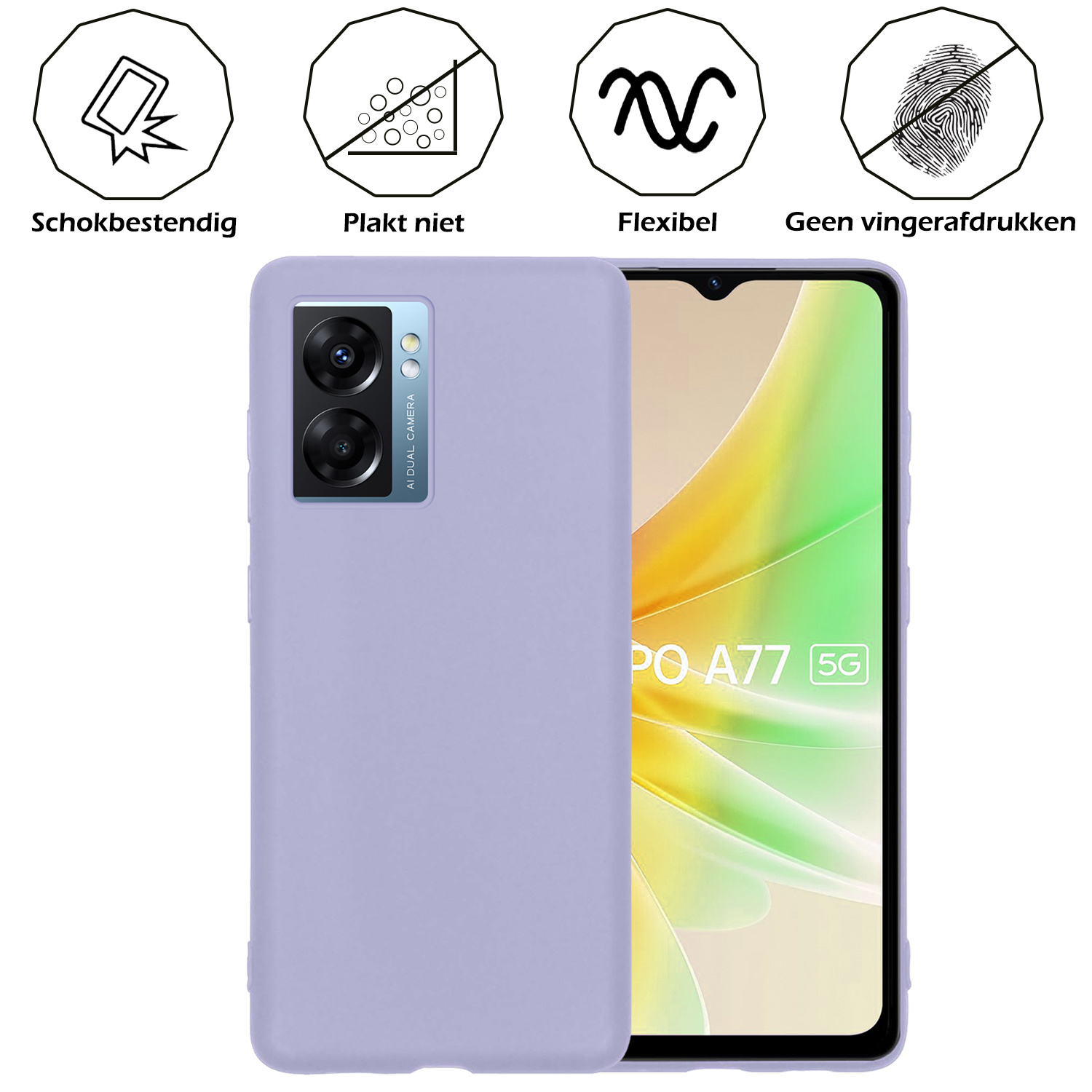 Nomfy Hoesje Geschikt voor OPPO A77 Hoesje Siliconen Cover Case - Hoes Geschikt voor OPPO A77 Hoes Back Case - 2-PACK - Lila