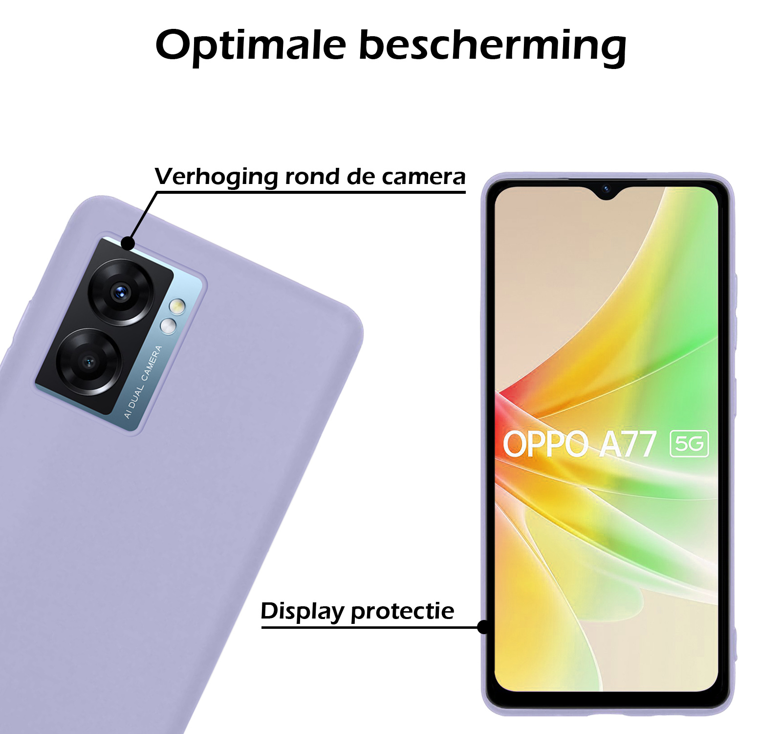 Nomfy Hoesje Geschikt voor OPPO A77 Hoesje Siliconen Cover Case - Hoes Geschikt voor OPPO A77 Hoes Back Case - 2-PACK - Lila