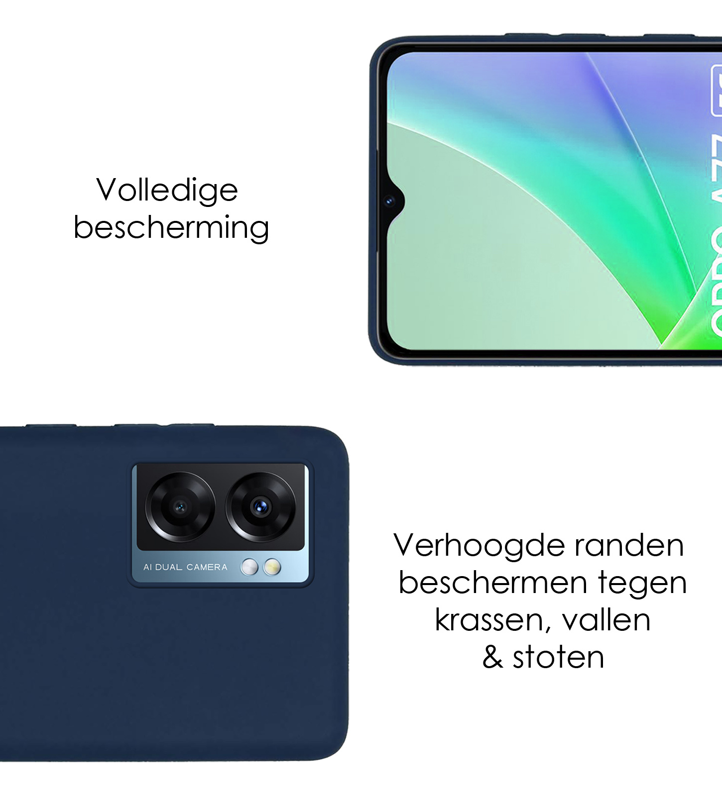 NoXx Hoes Geschikt voor OPPO A77 Hoesje Cover Siliconen Back Case Hoes - Donkerblauw - 2x