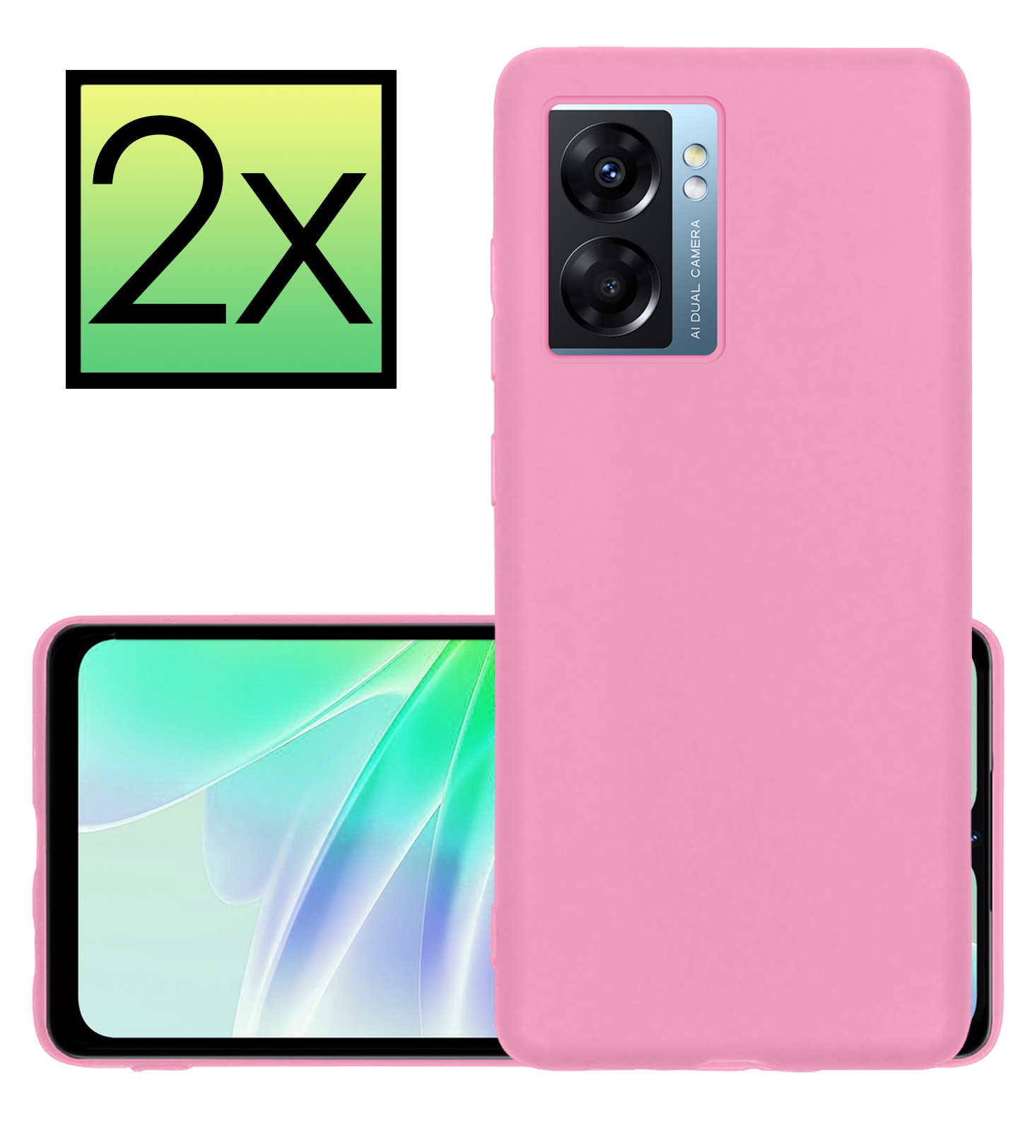 NoXx Hoes Geschikt voor OPPO A77 Hoesje Cover Siliconen Back Case Hoes - Lichtroze - 2x